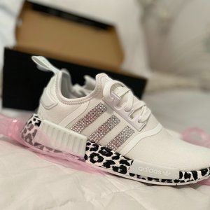 White Leopard Swarovski Womens Adidas- Size 8 Custom Shoes!!
